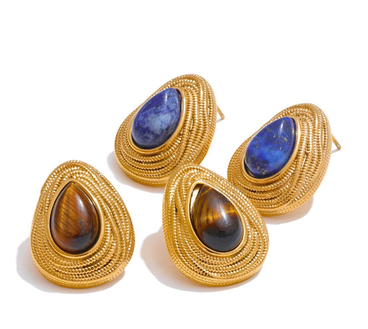 Orecchini “Goccia Dorata” – Design vintage con pietra naturale