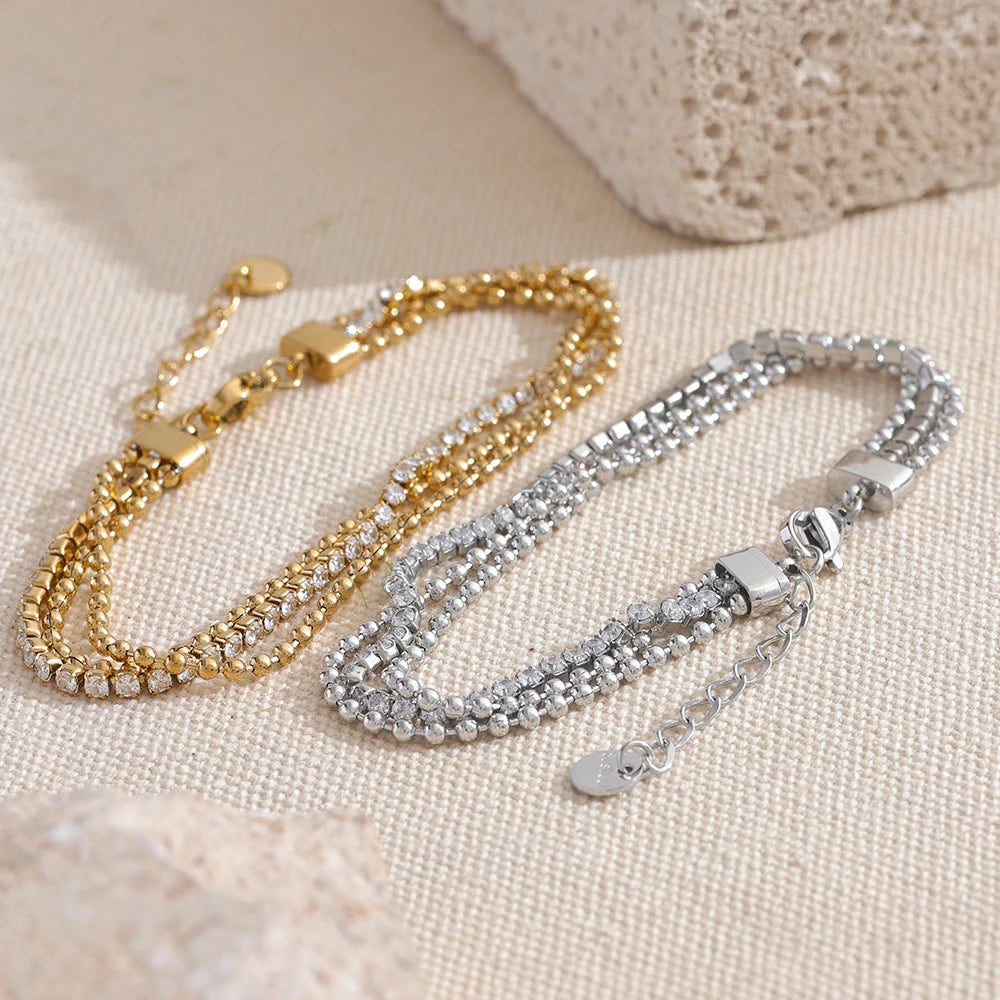 Bracciale a strati con zirconi – Acciaio inossidabile impermeabile