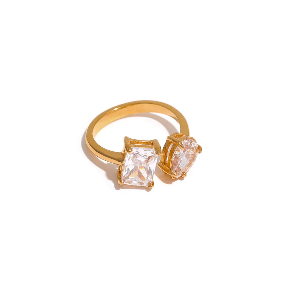 Anello Duo Gemme Colorate – Eleganza Brillante in Acciaio Inossidabile Oro