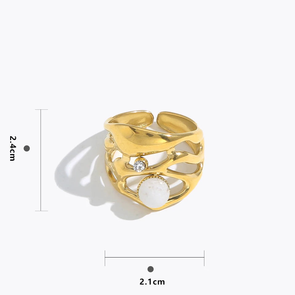 Anello Regolabile con Pietra Naturale – Acciaio Inossidabile Oro