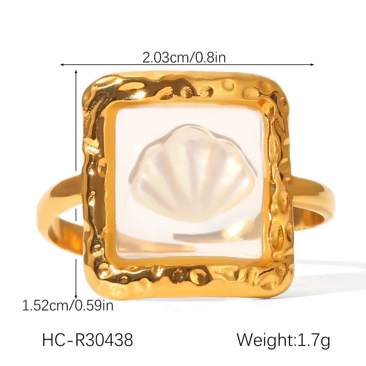 Anello aperto con fiore di conchiglia – Acciaio inossidabile placcato oro 18K
