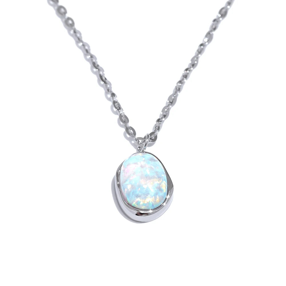 Collana Minimal con Pendente in Opale – Acciaio Inossidabile Oro o Platino