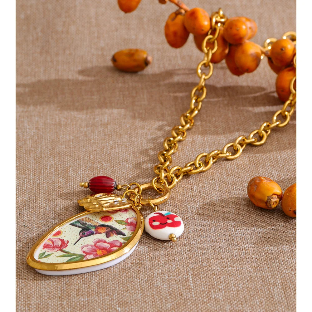 Collana Fiore Vintage con Ciondolo Smaltato – Acciaio Inossidabile