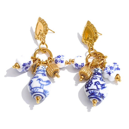 Orecchini Pendenti Ceramica Blu