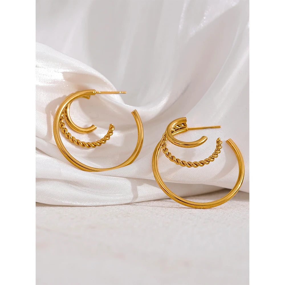 Orecchini Multi-Cerchio Geometrici – Acciaio Inossidabile Oro 18K