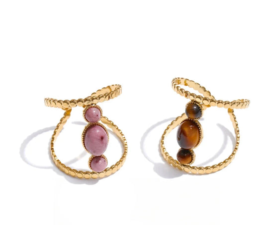 Anello “Stone Balance” – Pietra Naturale & Acciaio Dorato