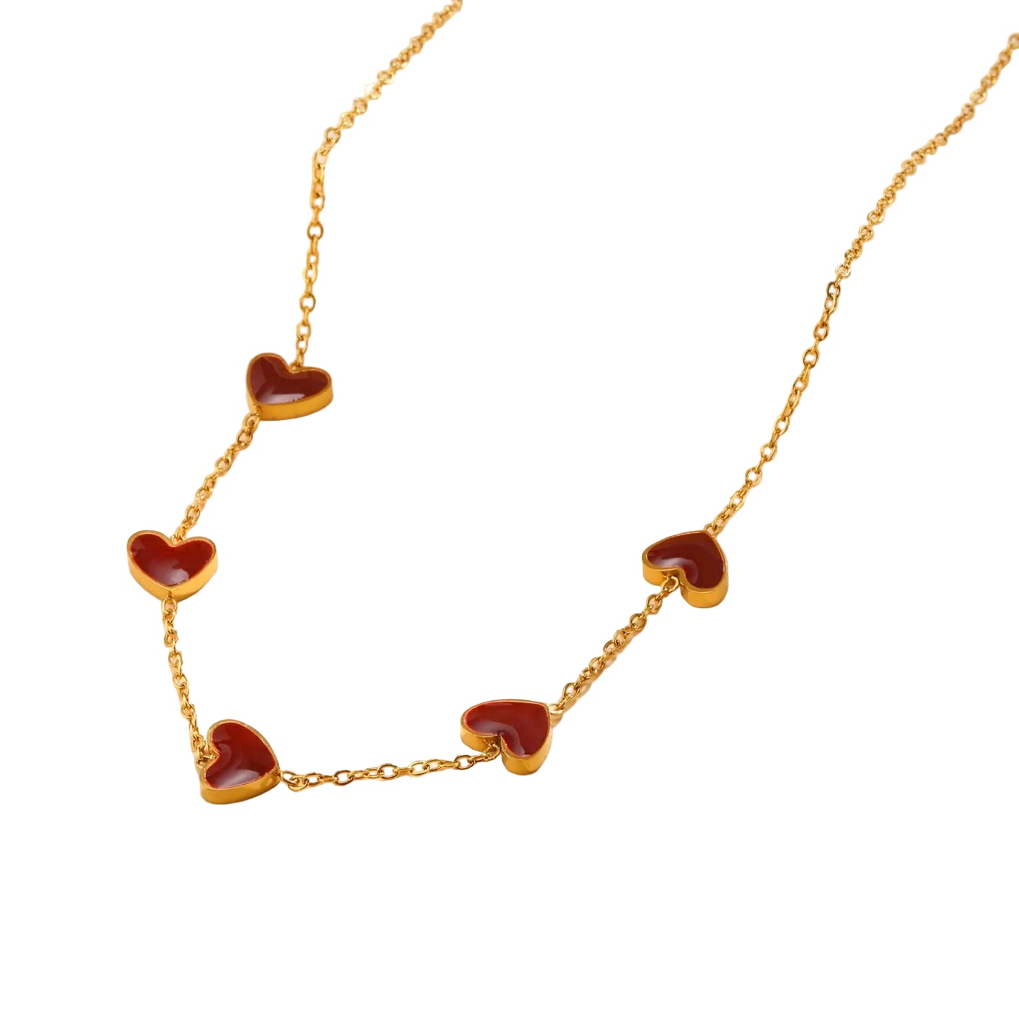 Collana girocollo con cuori rossi chic – Acciaio inossidabile placcato oro