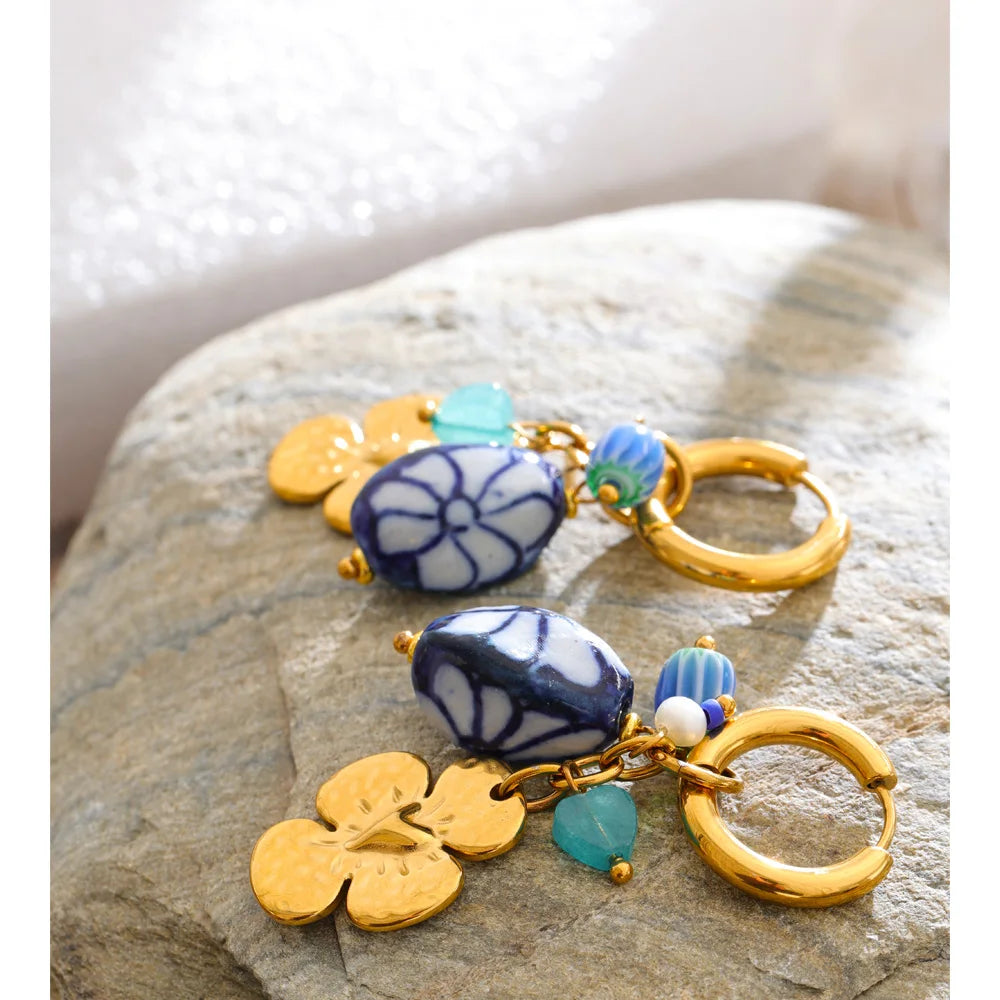 Orecchini Cerchio Fiore Blu