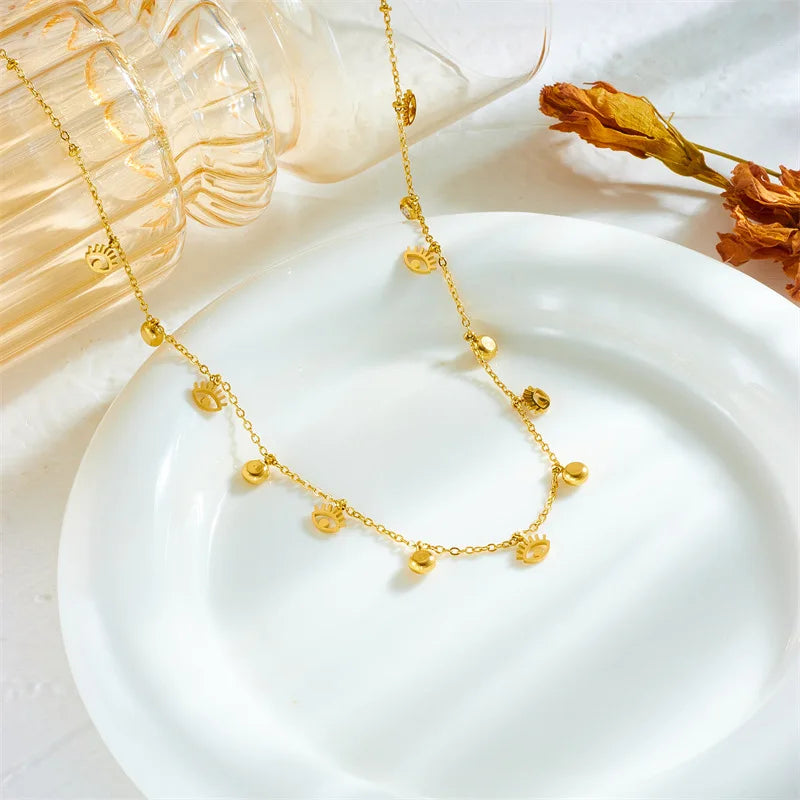 Collana con ciondolo in cristallo occhio in acciaio inossidabile