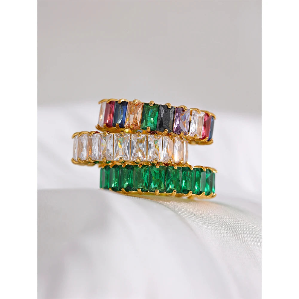 Anello Eternity con Zirconi Colorati – Acciaio Inossidabile Oro 18K