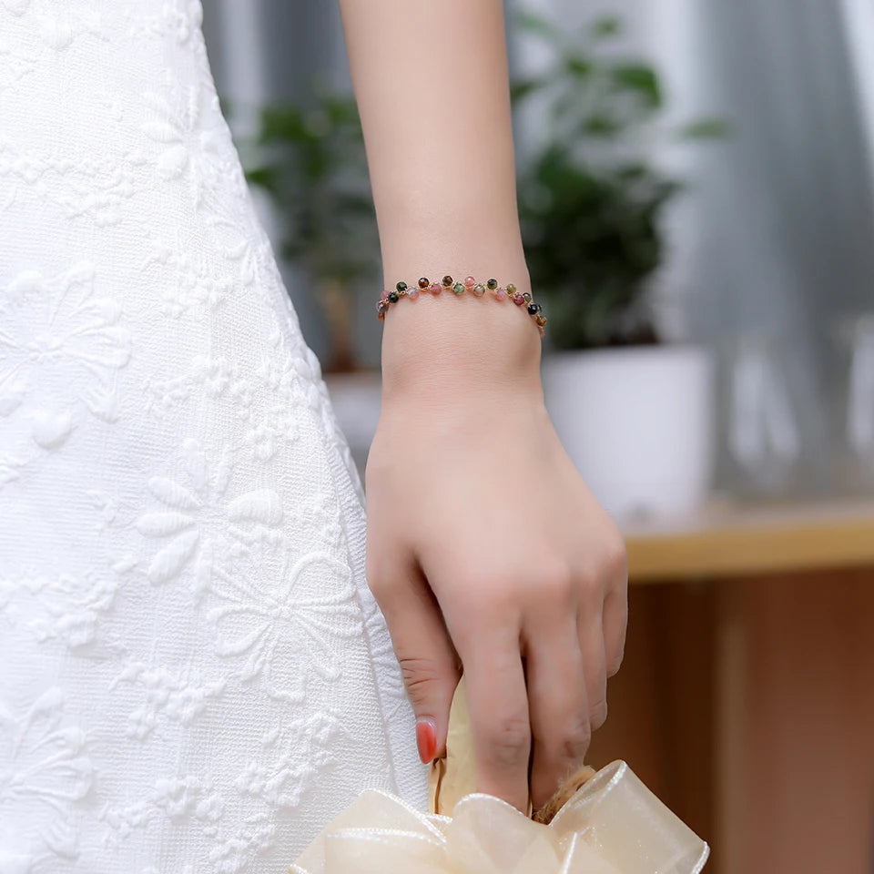 Bracciale con tormalina in pietra naturale in diversi colori