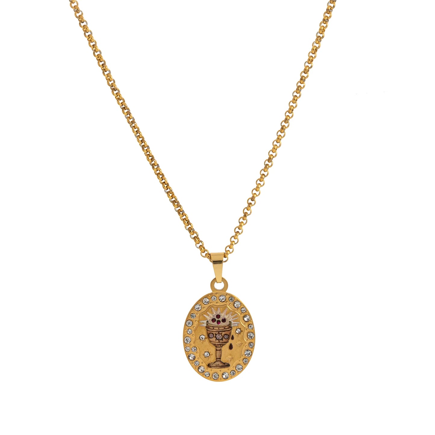 Collana Ovale Dorata Smaltata – Simboli di Vita