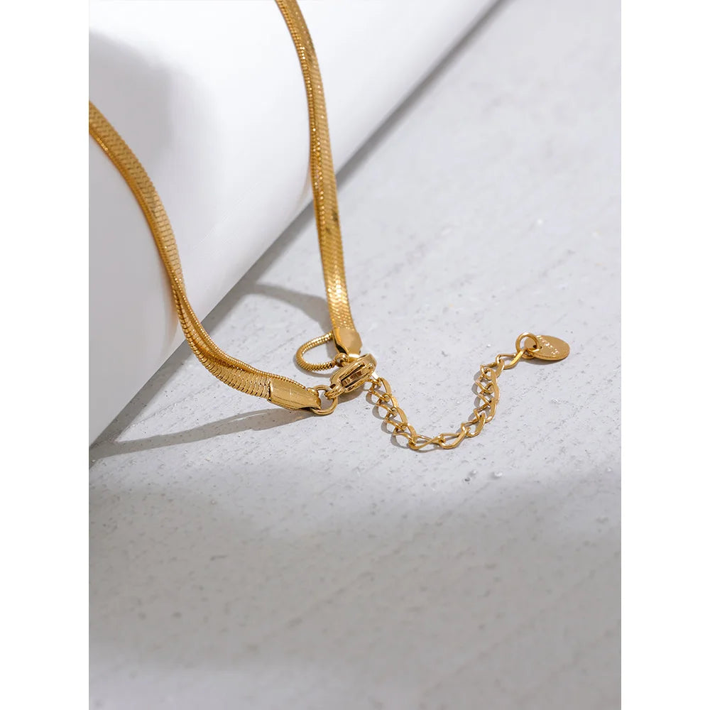 Collana a Doppio Strato con Pendente a Goccia – Catena Serpente in Acciaio Inossidabile Oro 18K