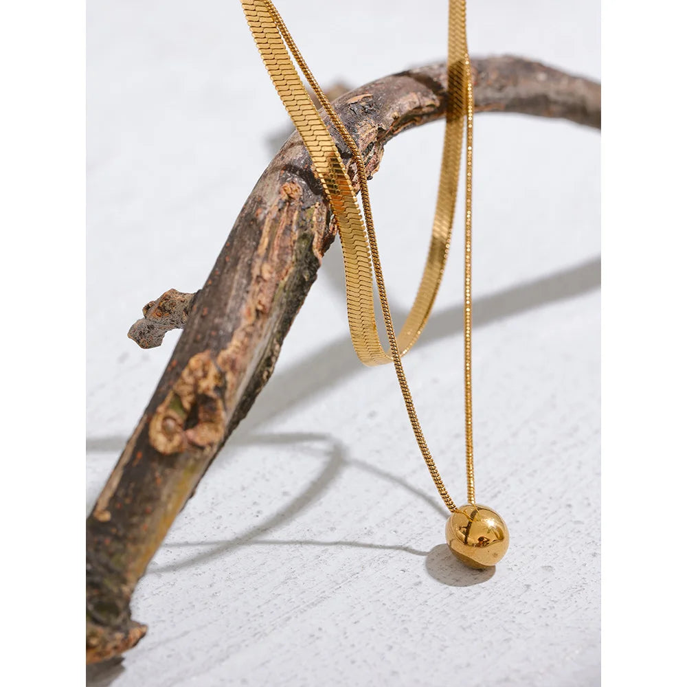 Collana a Doppio Strato con Pendente a Goccia – Catena Serpente in Acciaio Inossidabile Oro 18K