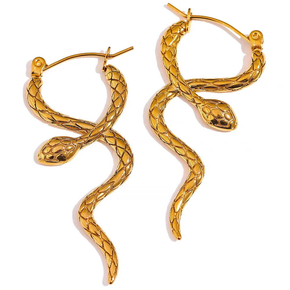 Orecchini a Cerchio con Serpente Oro – Acciaio Inossidabile Impermeabile