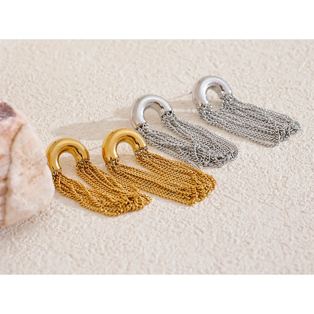 Orecchini Pendenti con Nappa a Catena – Acciaio Inossidabile | Oro & Argento