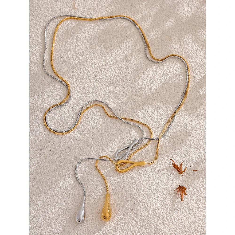 Collana a catena con pendente a goccia – Oro o Argento, acciaio inox impermeabile