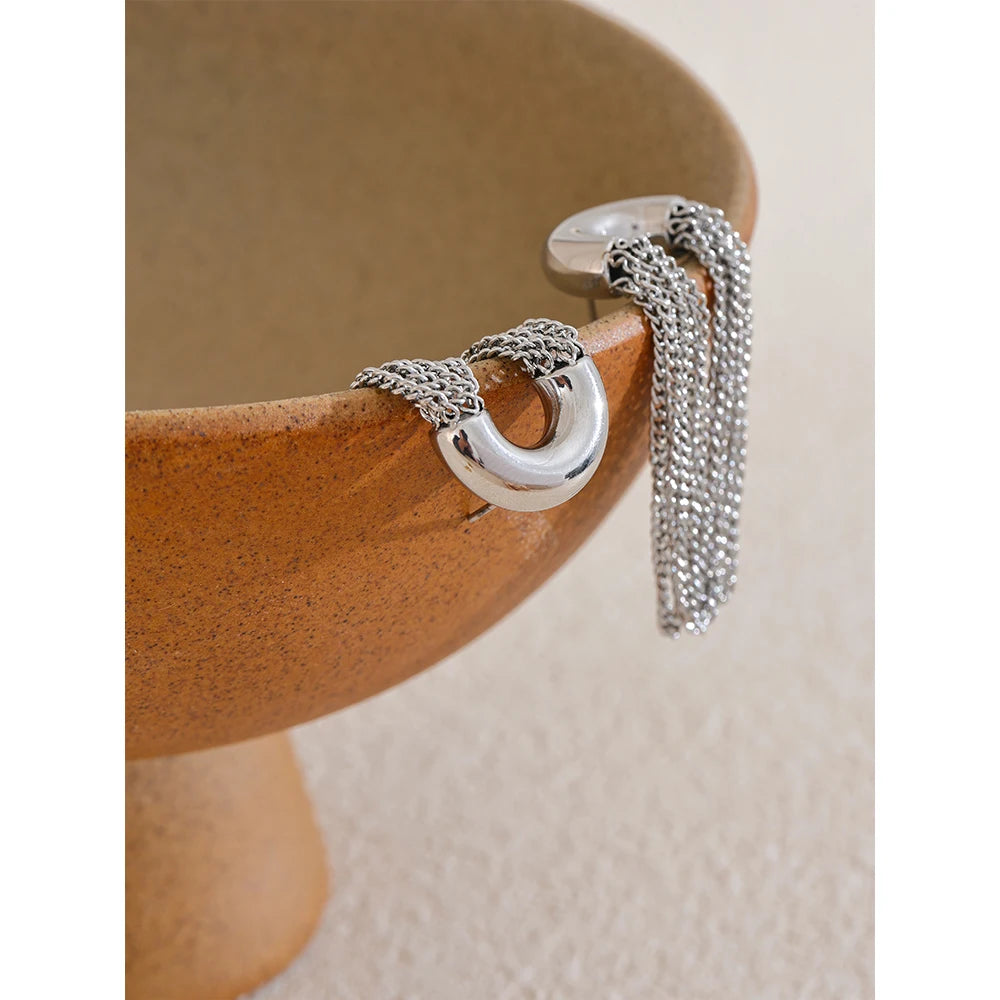 Orecchini Pendenti con Nappa a Catena – Acciaio Inossidabile | Oro & Argento