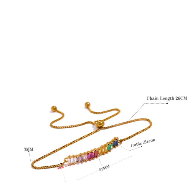 Bracciale Arcobaleno Regolabile – Acciaio Inossidabile Placcato Oro 18K con Zirconi Colorati