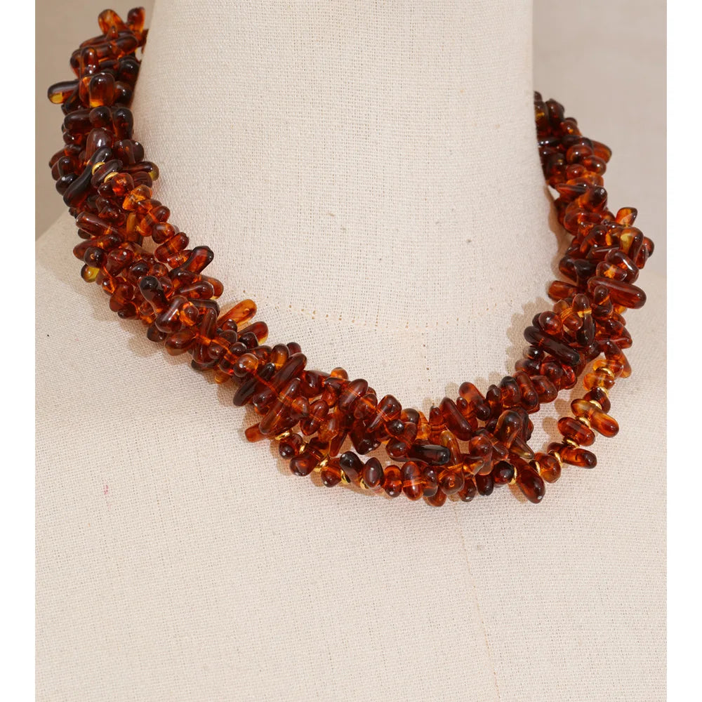 Collana “Amber Bloom” – Perline Naturali a Strati