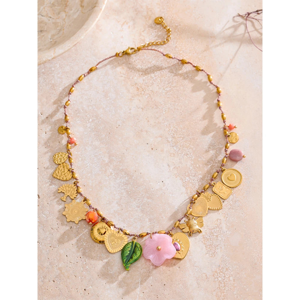 Collana Charm Multiciondolo – Acciaio Inossidabile Oro & Resina