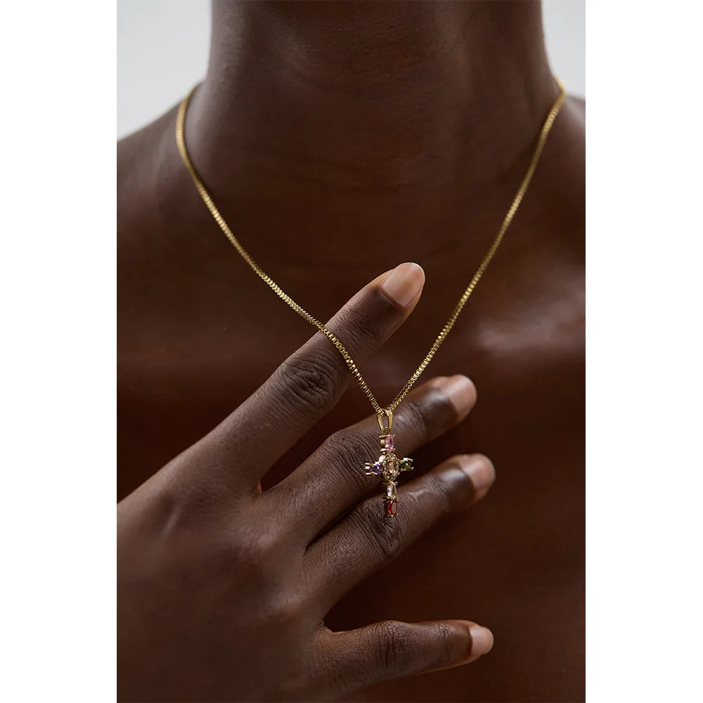 Collana Croce Brillante – Zirconi Multicolor