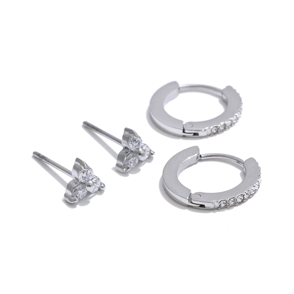 Set Orecchini “Luce d’Eleganza” – 2 paia con zirconi in acciaio placcato oro e platino