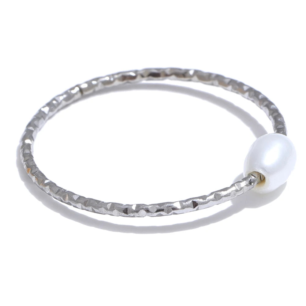 Anello Sottile con Perla Naturale – Acciaio Inossidabile Oro & Argento
