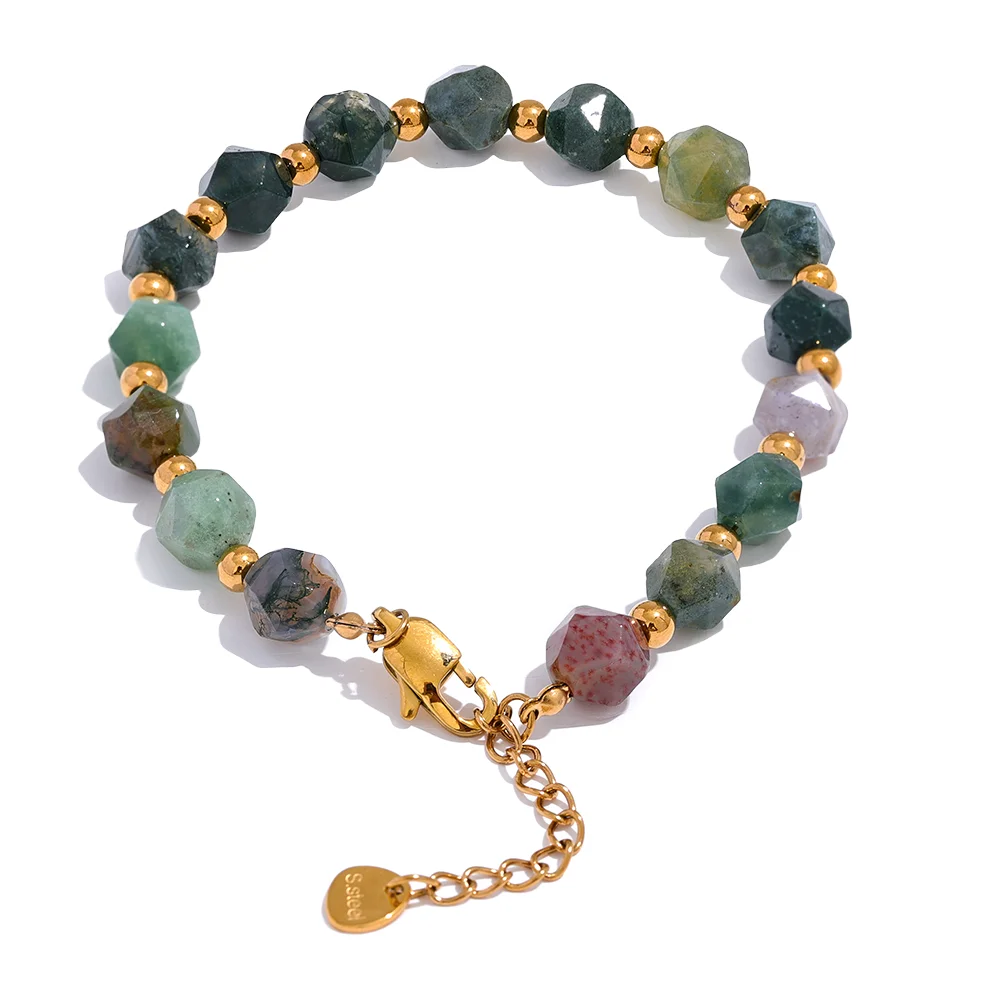 Bracciale in Agata Indiana con Perline in Acciaio Inossidabile