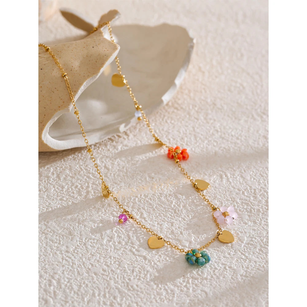 Collana Fiore di Cristallo – Gioiello Estivo in Acciaio Inossidabile