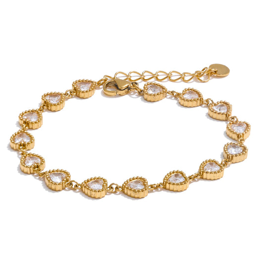 Bracciale Cuori Zirconi – Acciaio Inossidabile Oro o Argento
