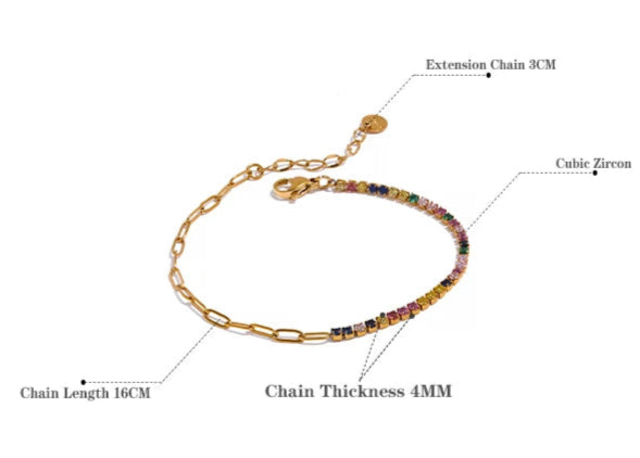 Bracciale Tennis Colorato – Acciaio Inossidabile Placcato Oro 18K con Zirconi Cubici