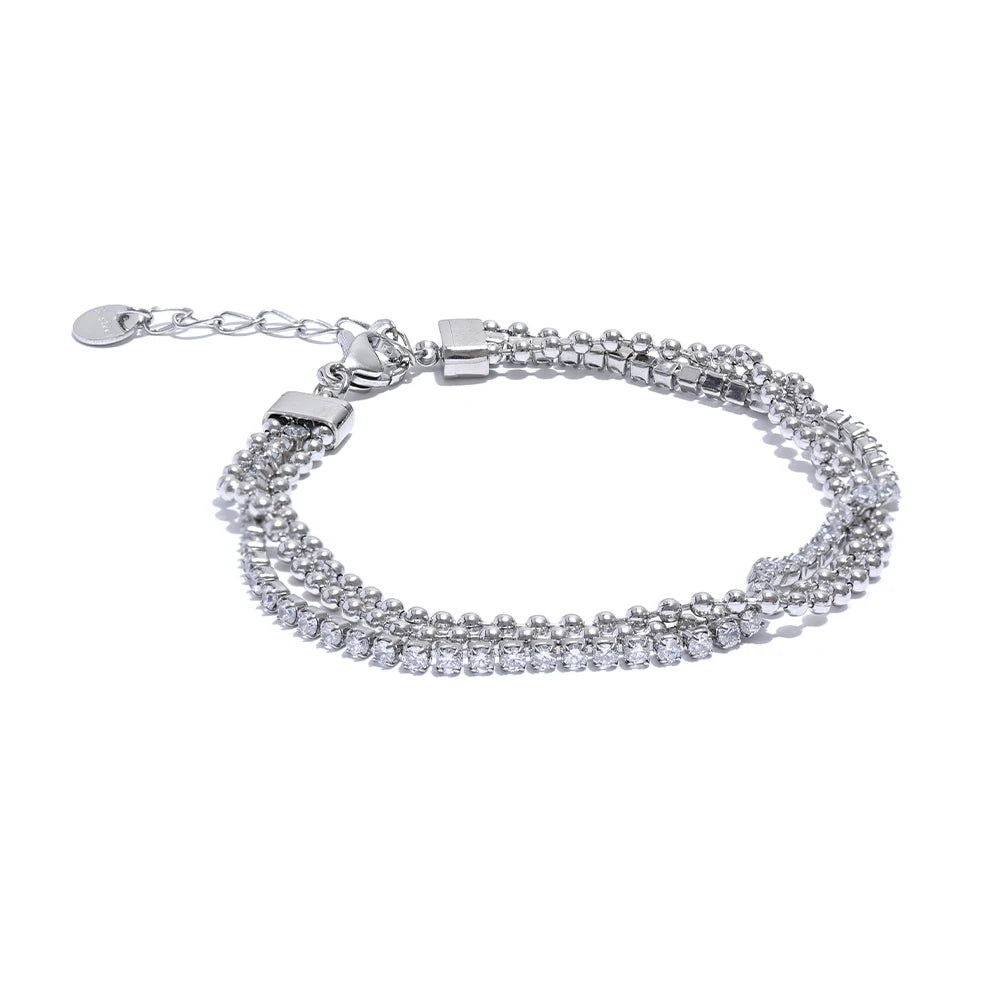 Bracciale a strati con zirconi – Acciaio inossidabile impermeabile