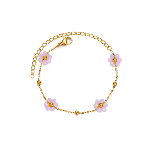 Bracciale “Giardino Dorato” – Fiori di perline in stile boho chic