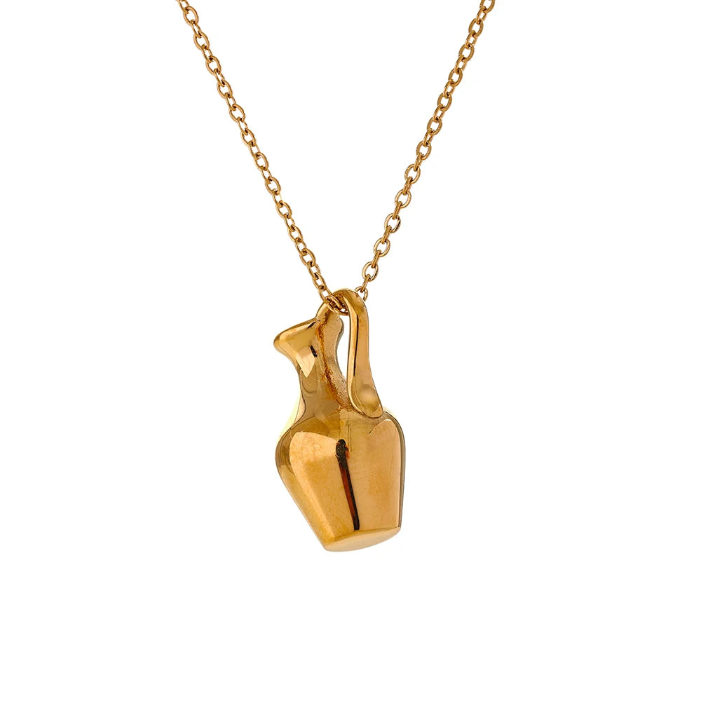 Collana Ciondolo Vaso Dorato in Acciaio Inossidabile