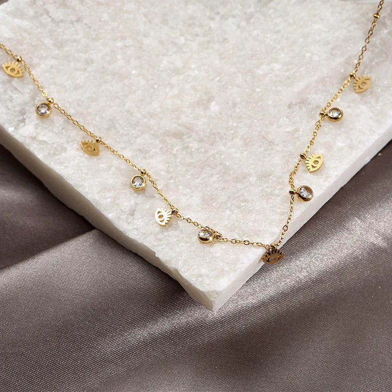 Collana con ciondolo in cristallo occhio in acciaio inossidabile