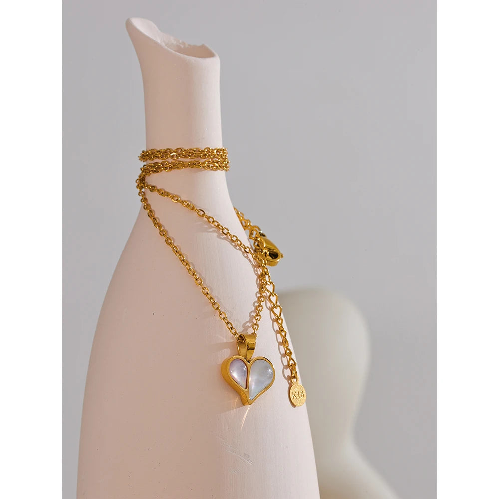 Collana Cuore con Conchiglia – Acciaio Inossidabile Oro o Argento
