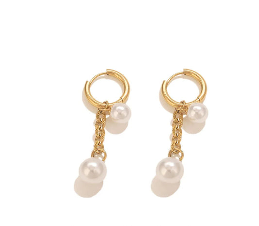 Orecchini a Cerchio Vintage con Perla – Acciaio Inossidabile Impermeabile
