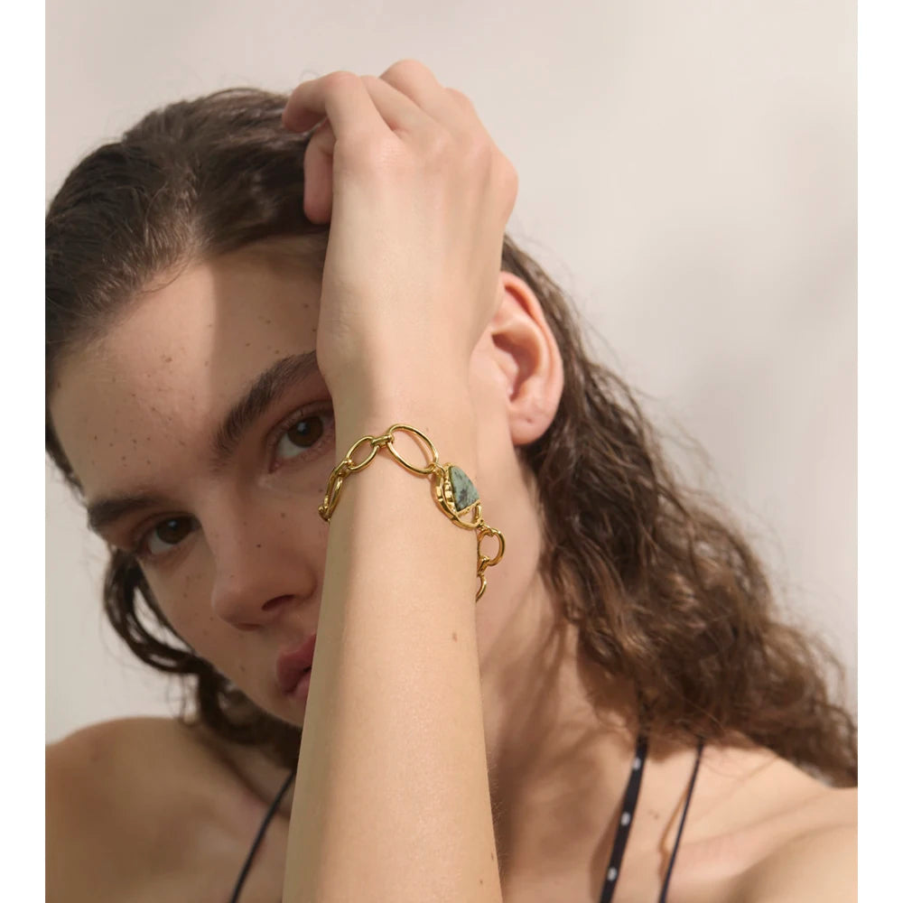 Bracciale a Catena Dorata con Pietra Naturale in Acciaio Inossidabile