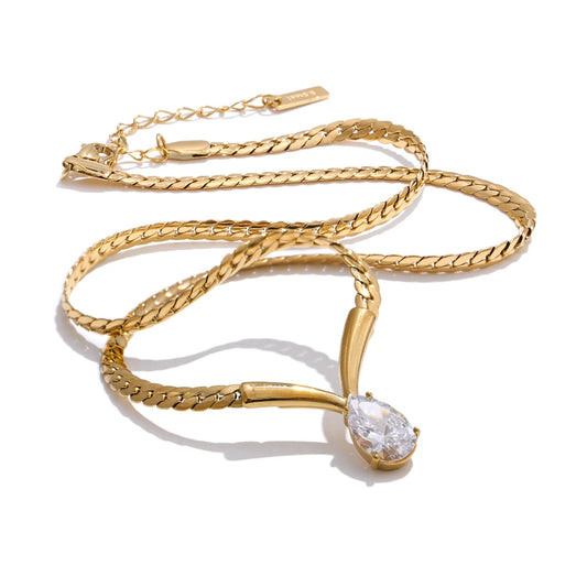 Collana con Pendente a Goccia – Acciaio Inossidabile Placcato Oro 18K o Platino | Zircone Cubico