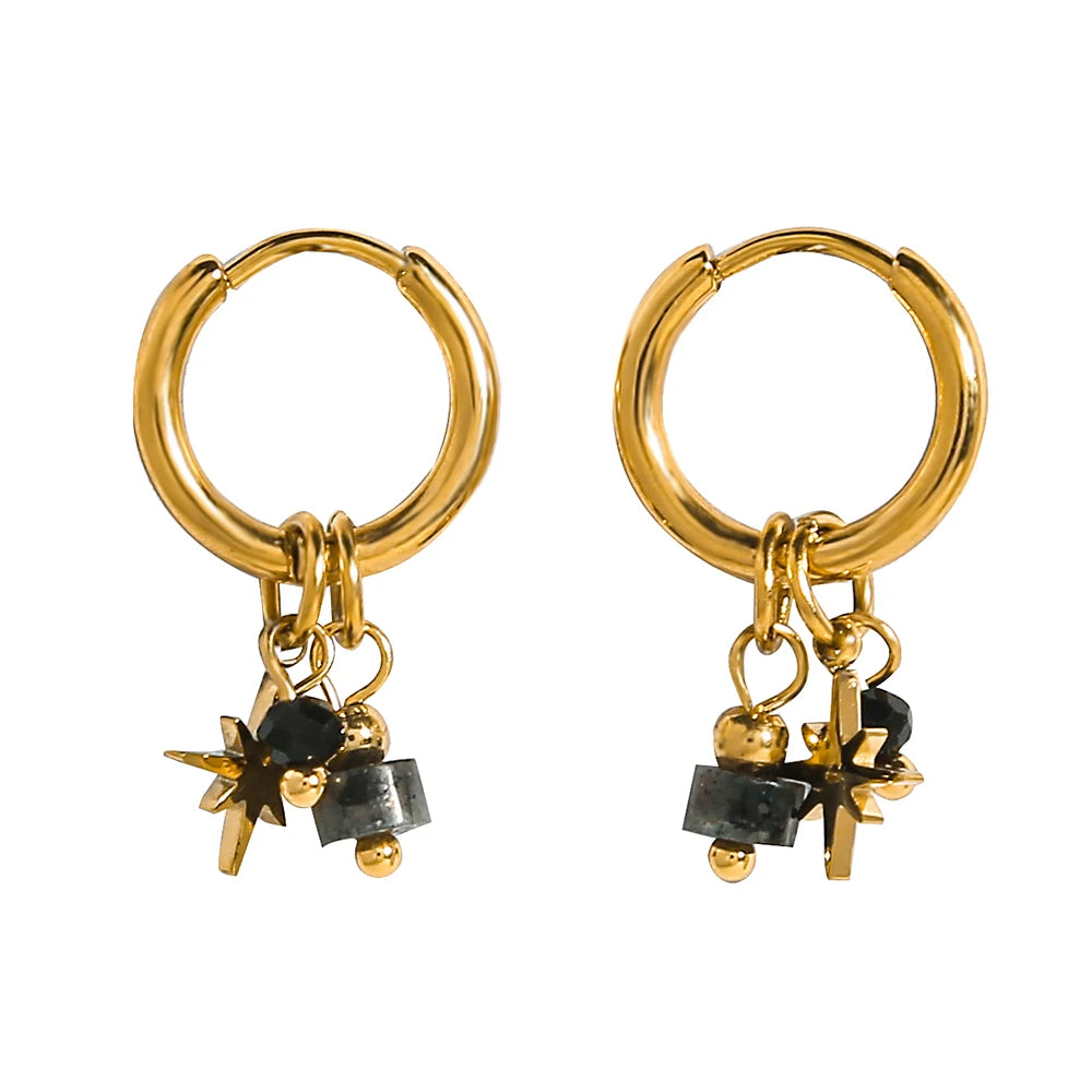 Orecchini a Cerchio Placcati Oro 18K – Acciaio Inossidabile con Ciondolo in Pietra Naturale
