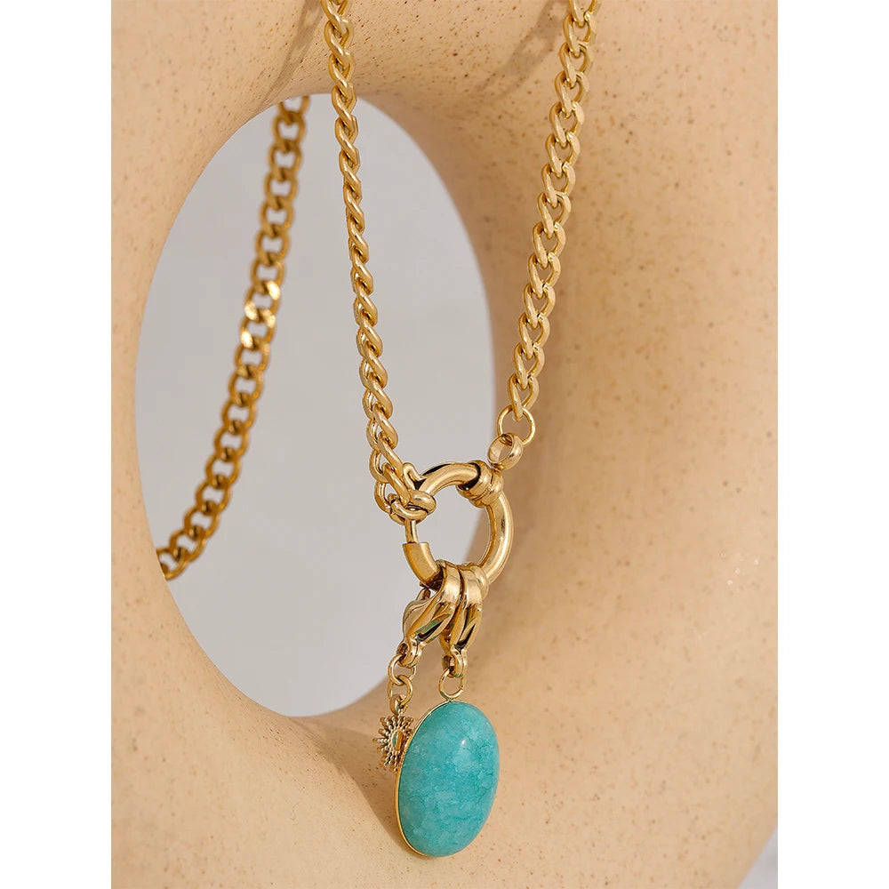 Collana con Pendente in Pietra Naturale Blu – Acciaio Inossidabile Oro