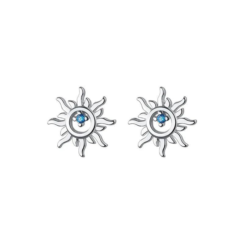 "Sole Blu – Mini Orecchini a Bottone in Argento e Zirconi"