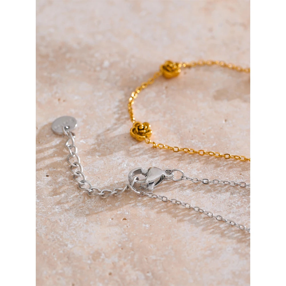 Bracciale minimalista con fiore di rosa – Acciaio inossidabile