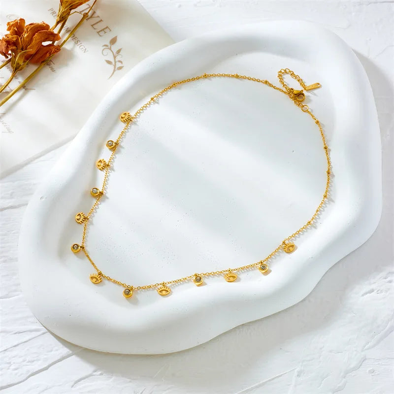 Collana con ciondolo in cristallo occhio in acciaio inossidabile