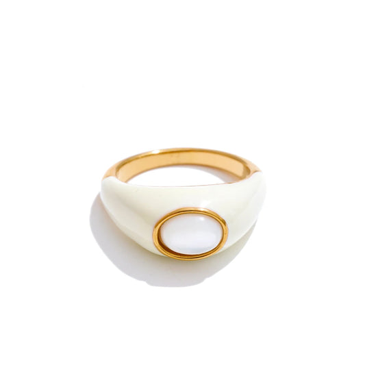 Anello con Smalto Verde e Bianco – Conchiglia di Malachite Naturale