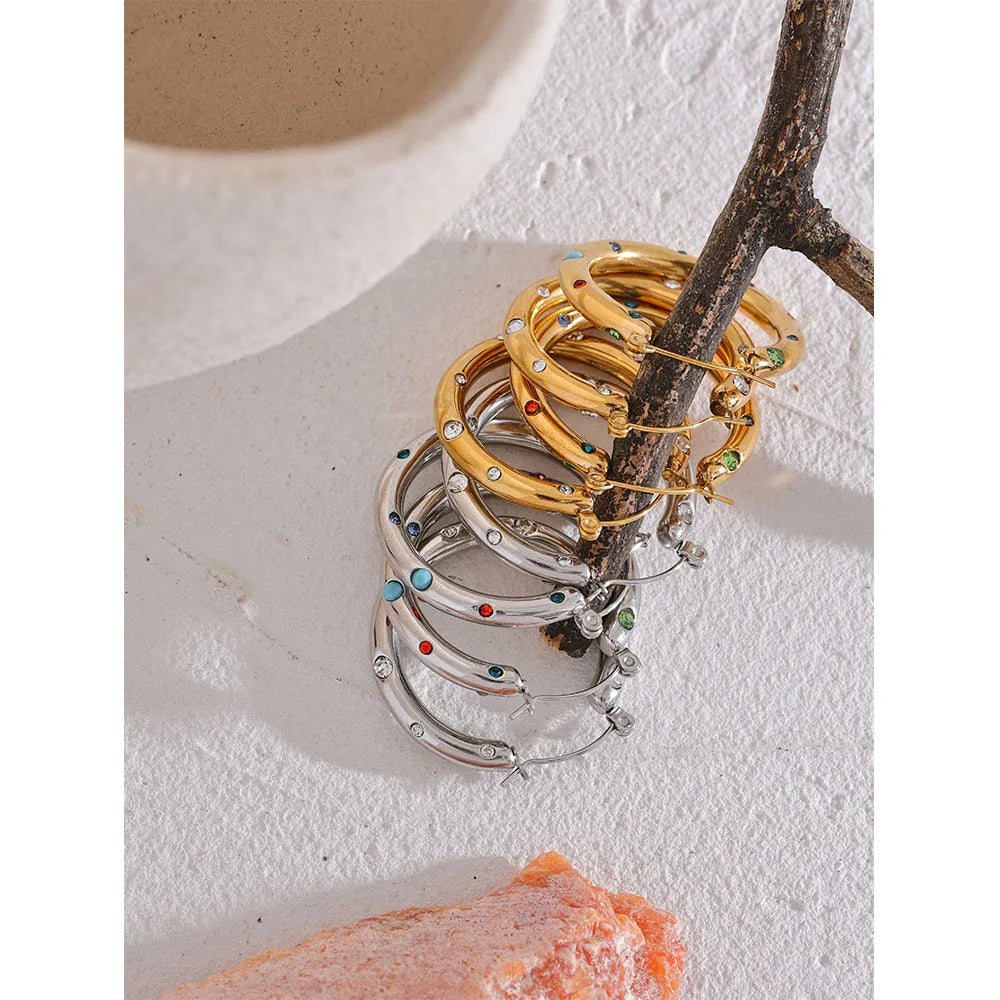 Orecchini “Cerchio Arcobaleno” – Hoop colorati in acciaio dorato o argentato