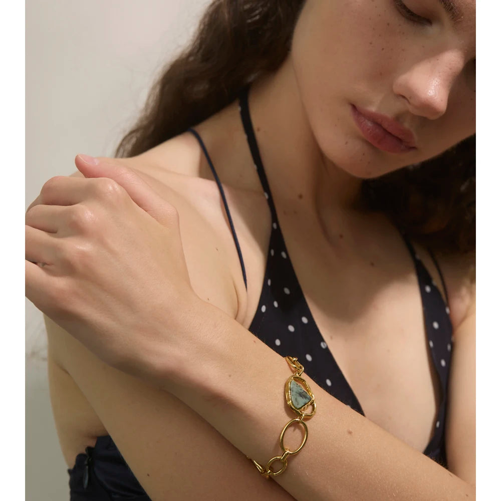 Bracciale a Catena Dorata con Pietra Naturale in Acciaio Inossidabile
