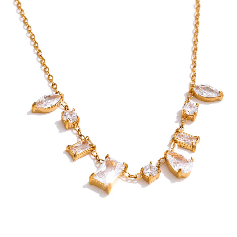 Collana con zirconi colorati in acciaio dorato
