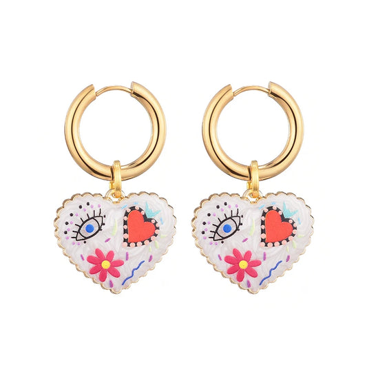 Collezione Orecchini “Cuore Fiorito” – Cerchi dorati con smalto floreale vintage, disponibili in 8 colori